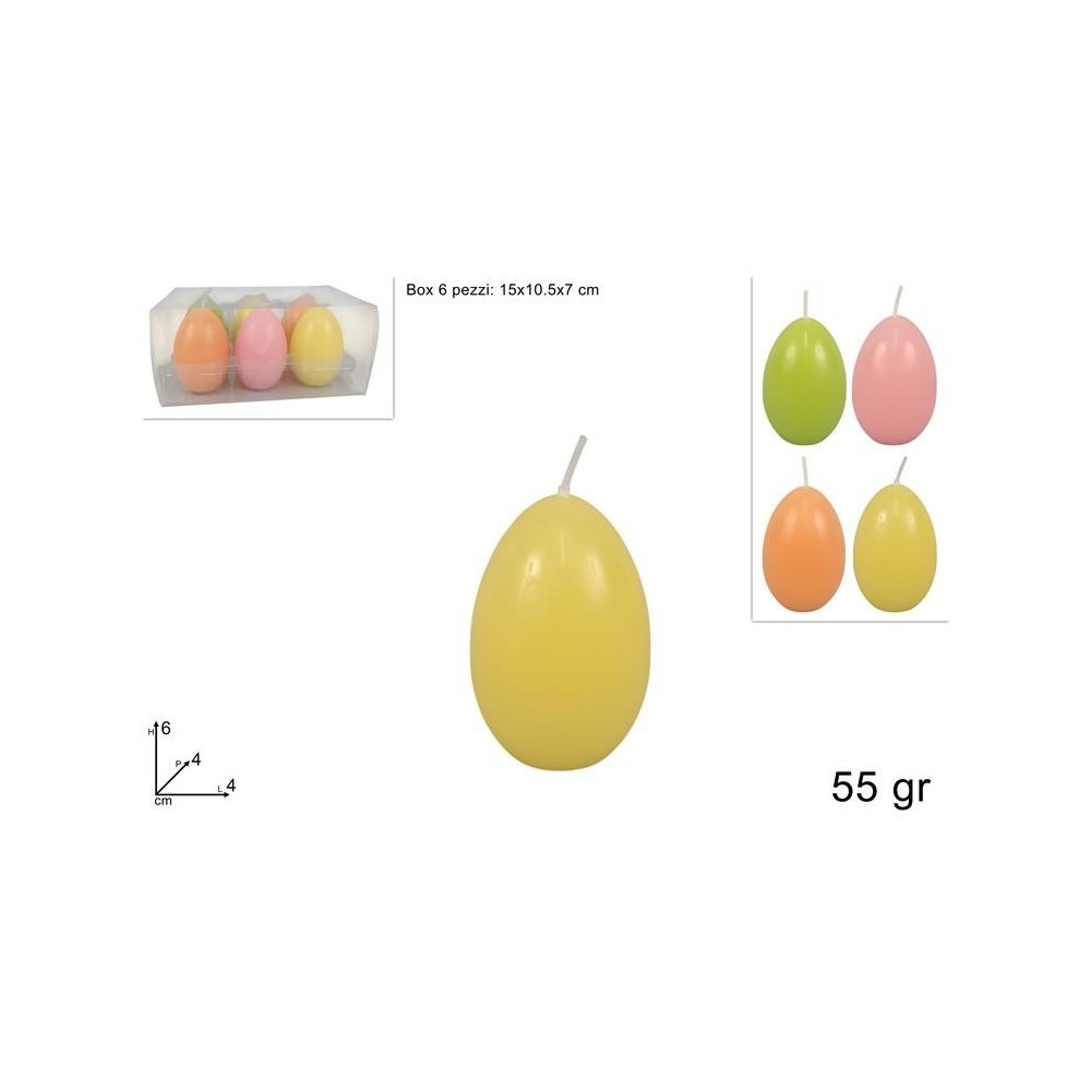 CANDELE UOVA 55GR SET 6PZ COLORATI IN PVC BOX